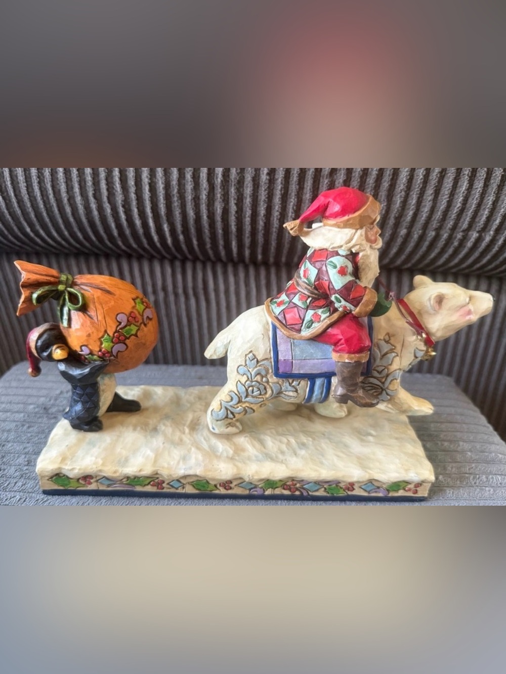 Jim Shore Delivering Winter Wishes 2006 Santa Riding Polar Bear Wooden Figurine